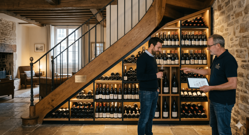 Fabricant de mobilier de cave à vin Lyon : recevez un devis personnalisé pour un aménagement sous escalier avec un excellent rapport qualité prix